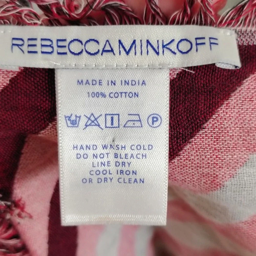 Rebecca Minkoff Red‎ Black Pink Striped Polka Dot Reversible Cotton Scarf Wrap